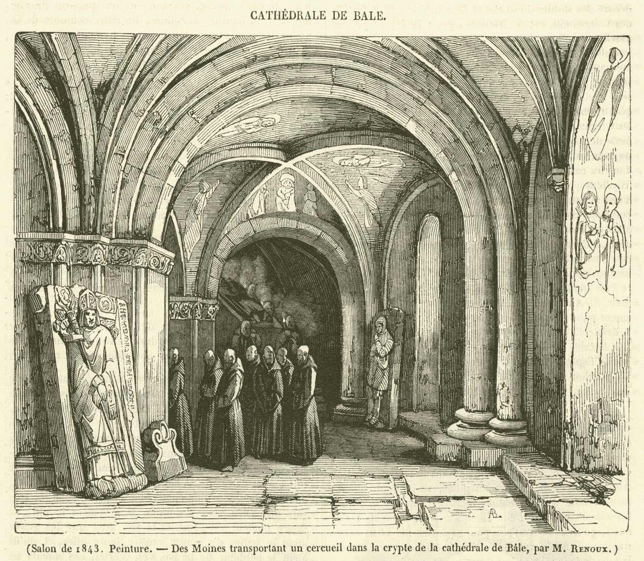 Salon von 1843, Malerei, Mönche transportieren einen Sarg in die Krypta der Kathedrale von Basel von French School