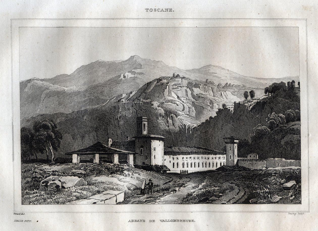 Santa Maria di Vallombrosa Benediktinerabtei in der Gemeinde Reggello, Toskana - Vallombrosa Abtei - Gravur aus „Italien malerisch“ - Historische und beschreibende Malerei Italiens von M. de Norvins, Ch. Nodier 1834-1836 von French School