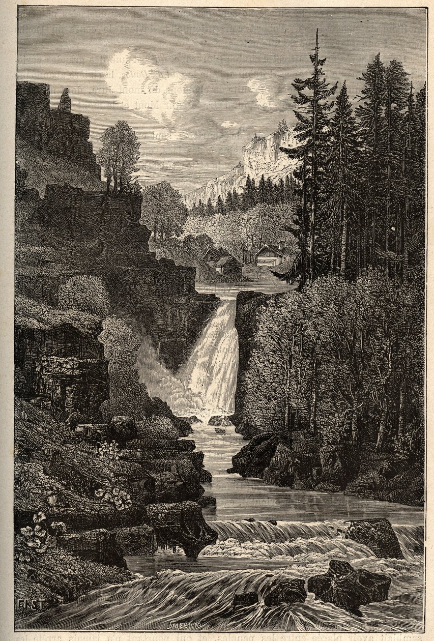 Saut du Doubs (Wasserfall) Franche-Comté - Gravur in „PATRIE - Beschreibung der malerischen Frankreichs in 6 Bänden von Lucien Huard - Ende des 19. Jahrhunderts von French School