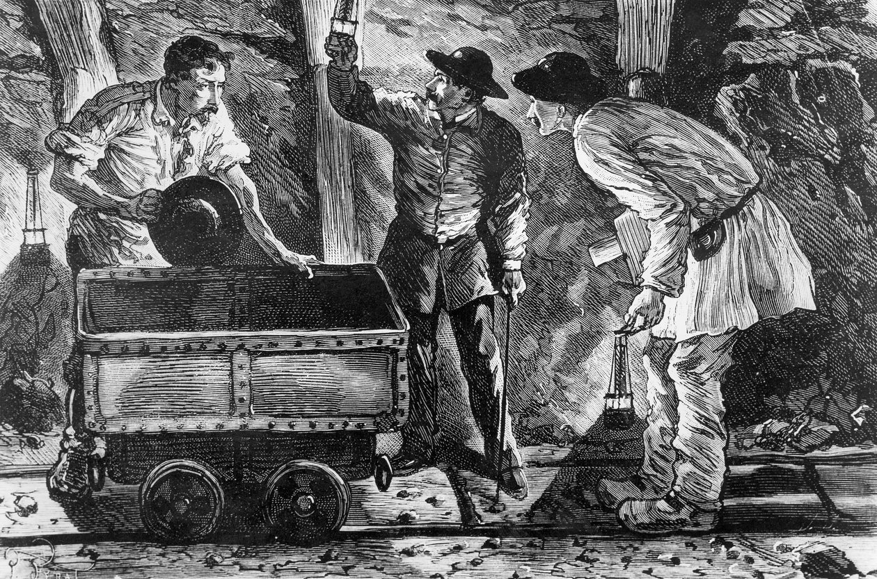 Szene in einer Kohlenmine, Illustration aus Germinal von Emile Zola, 1886 von French School