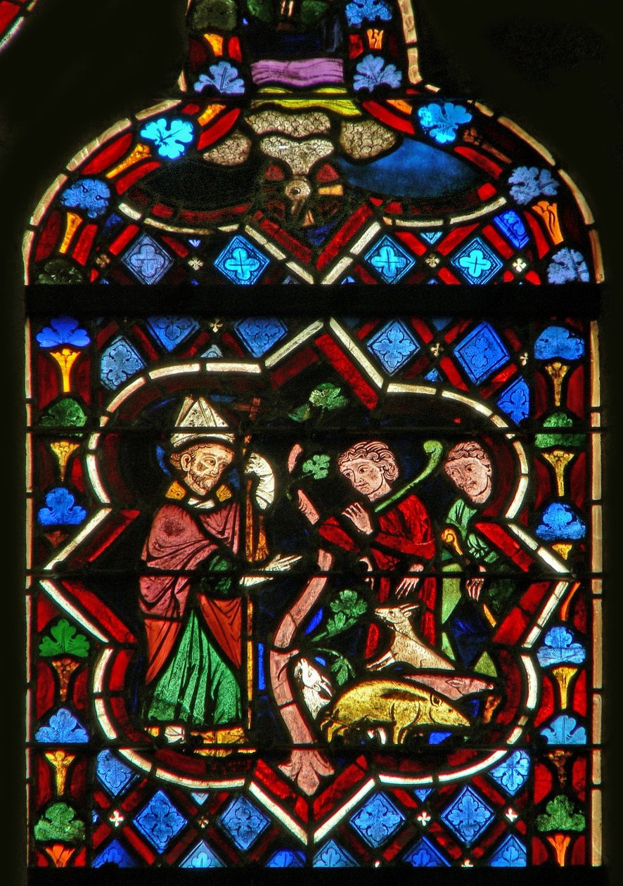 Szene im Ostfenster, Darstellung von St. Samson verwandelt Schweine in Ziegen von French School