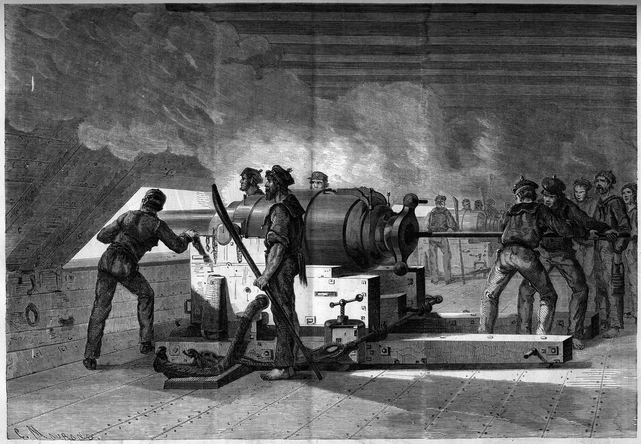 Sezessionskrieg (1861-1865) oder Amerikanischer Bürgerkrieg - Seeschlacht von Hampton Roads (Virginia) - 8.-9. März von French School