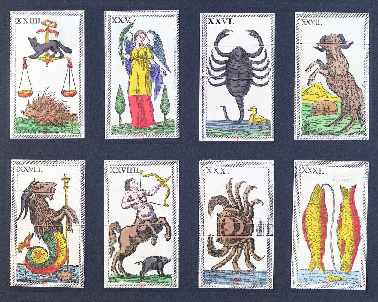 Auswahl astrologischer Tarotkarten von French School