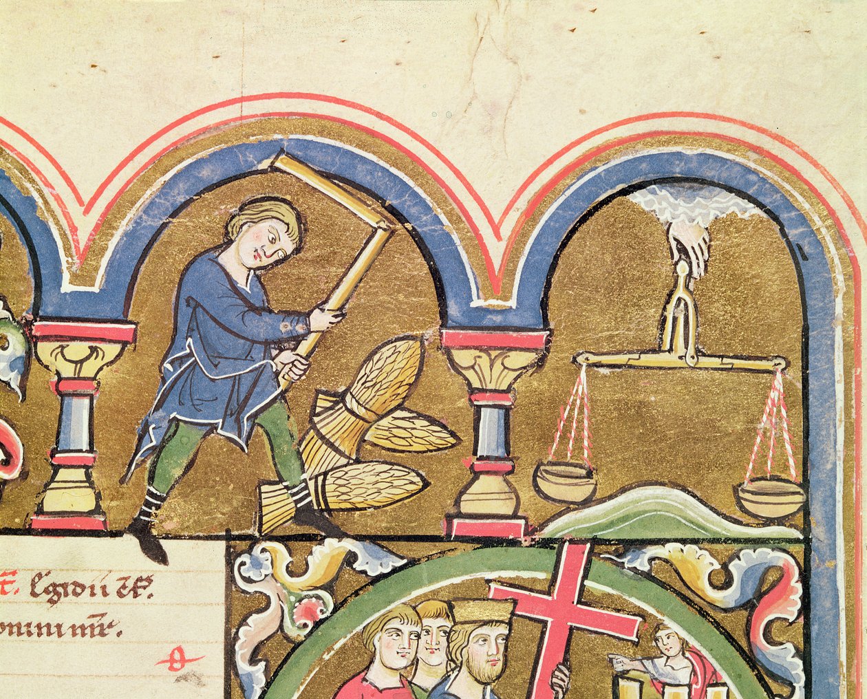 September: Getreide dreschen, aus dem Psalter der St. Elisabeth von French School