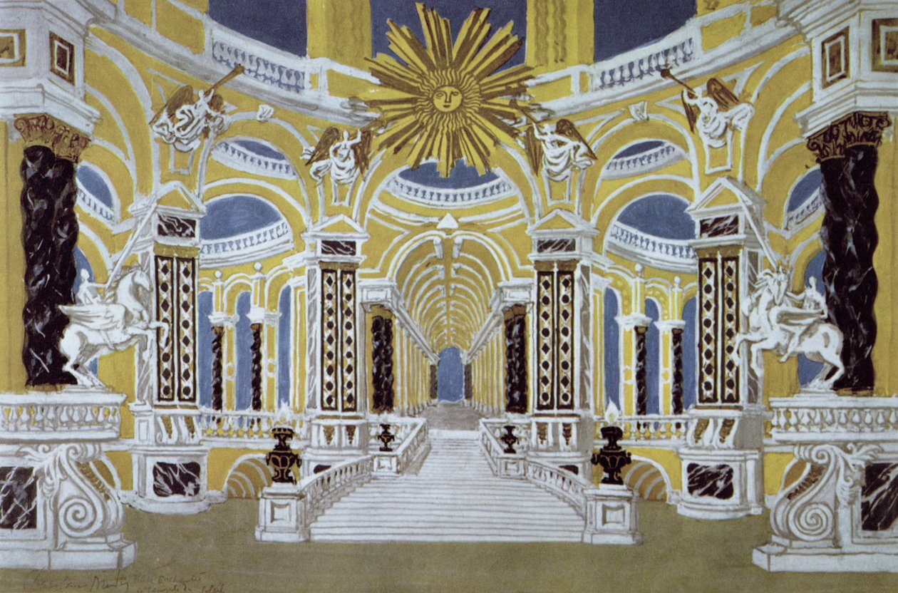 Bühnenbild für Die Zauberflöte von Wolfgang Amadeus Mozart (1756-91) von French School