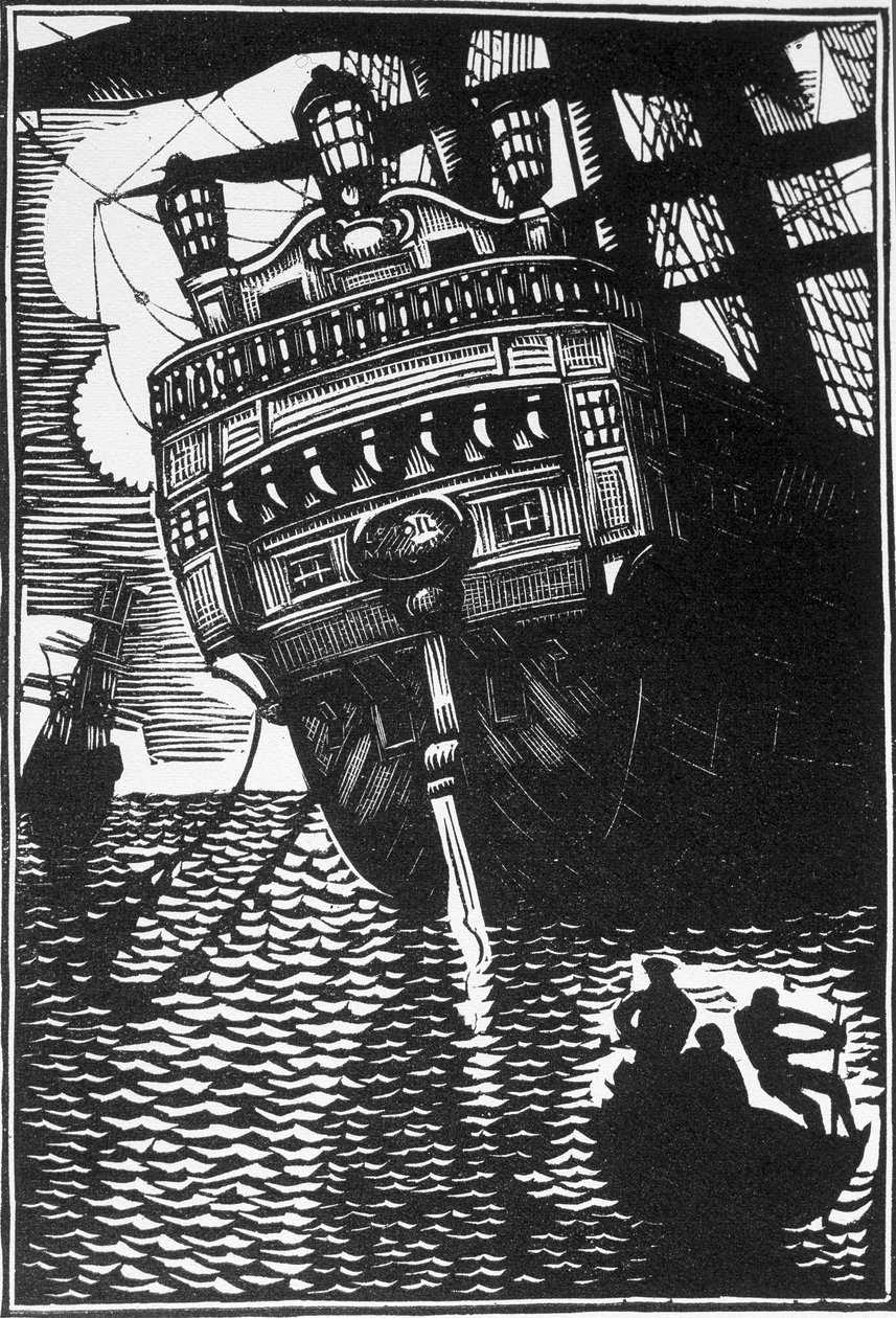 Schiff. Illustration des Romans „An Bord der Morgenstern“ von Pierre Mac Orlan von French School