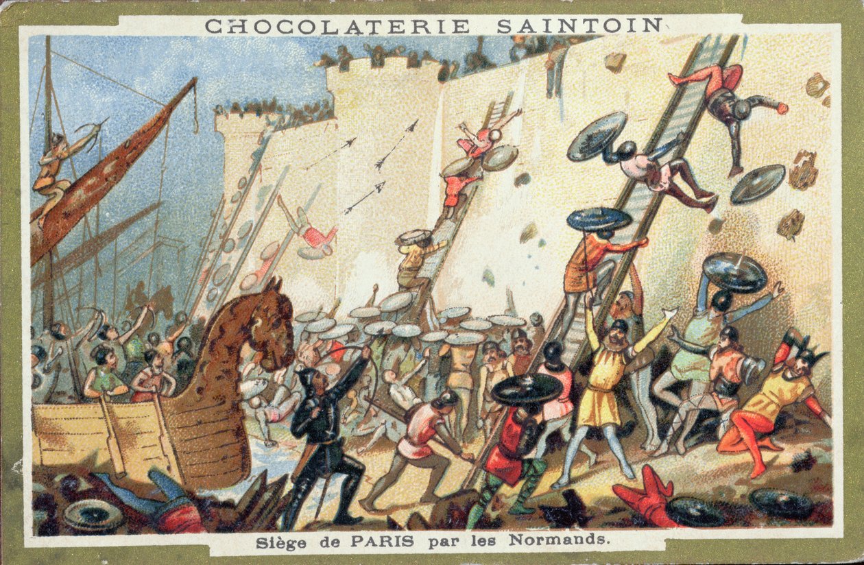 Belagerung von Paris durch die Normannen im 9. Jahrhundert, Werbung für Chocolaterie Saintoin, ca. 1900 von French School