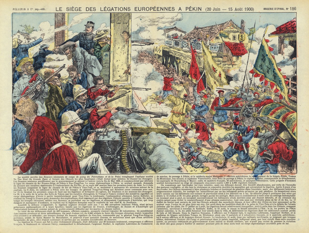 Belagerung der europäischen Gesandtschaften in Peking, Boxeraufstand, China, 20. Juni - 15. August 1900 von French School