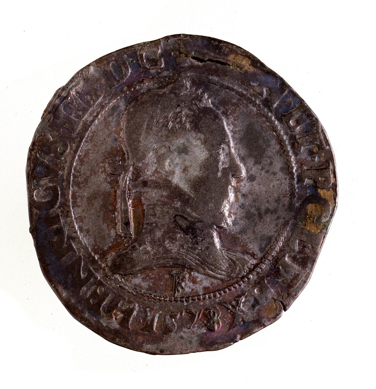 Silberner französischer Teston, Regierungszeit von König Heinrich III von Frankreich (1574-1589). Durchm. 3,5 cm Neapel, Archäologisches Museum von French School