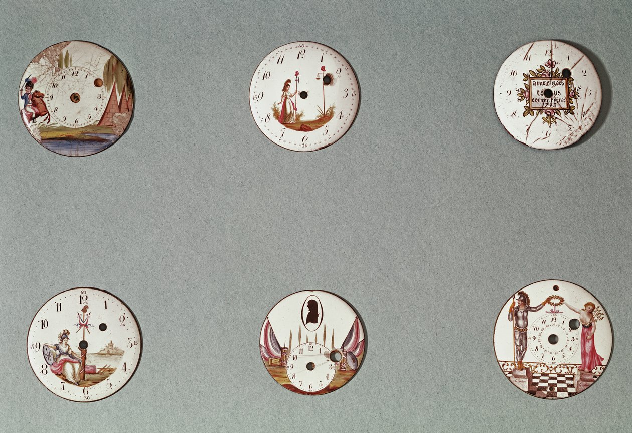 Sechs Taschenuhren mit revolutionären Symbolen verziert (Metall & Emaille) von French School