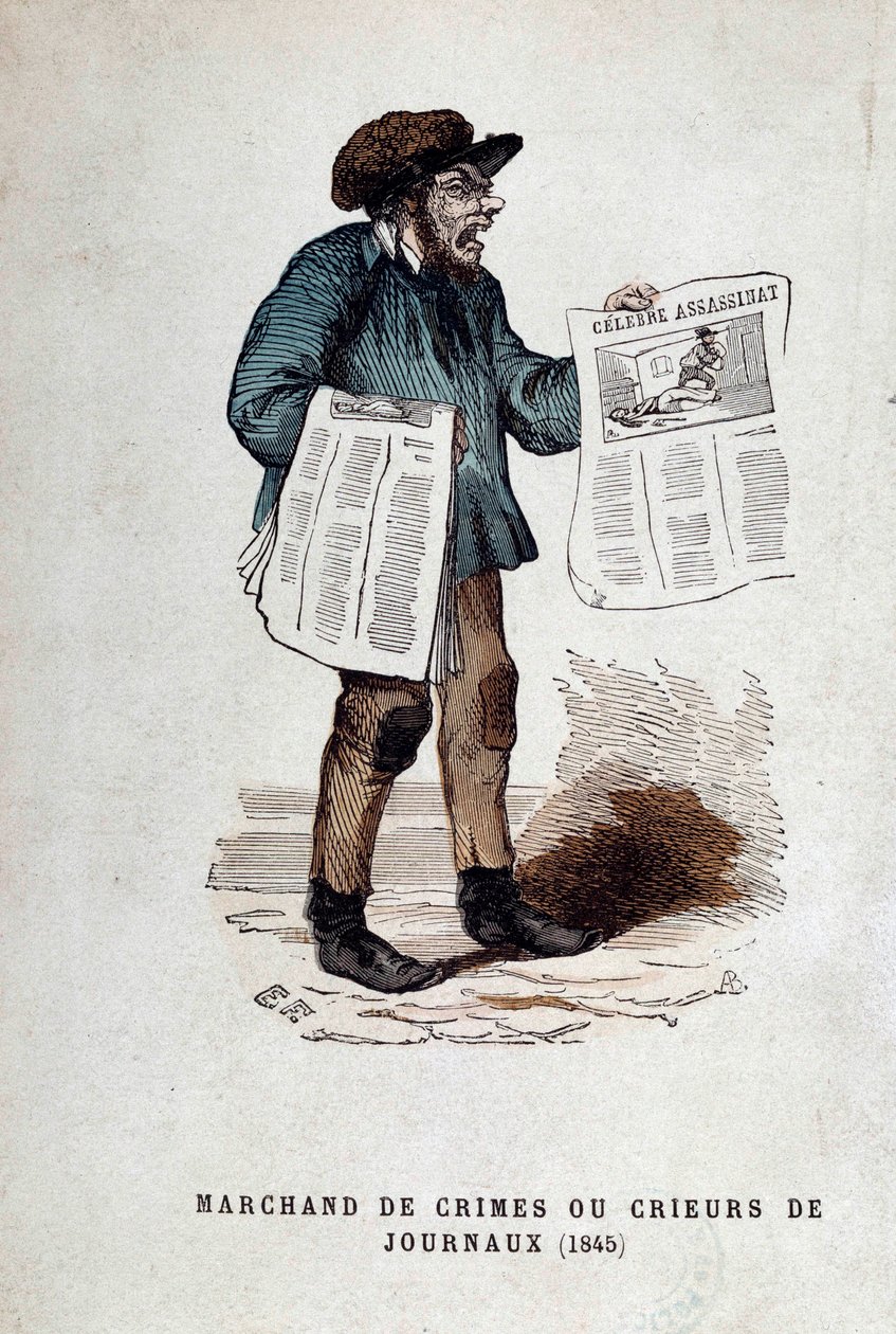 Kleiner Pariser Beruf: der Händler von Verbrechen oder Zeitungsverkäufer. von French School