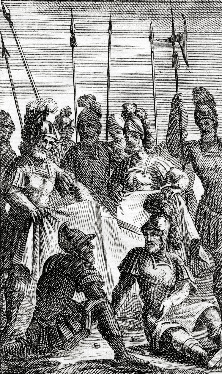 Soldaten werfen Lose um die Kleidung von Jesus Christus (Kupferstich) von French School