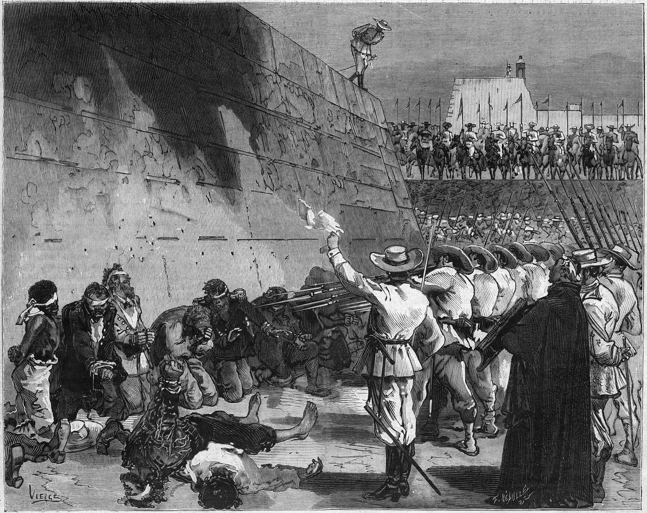 Spanisch-Amerikanischer Krieg oder Kubanischer Unabhängigkeitskrieg (1868-1898) zwischen Spanien und Nordamerika: Die spanische Armee exekutierte die Gefangenen des amerikanischen Schiffes "The Virginius" in Santiago de Cuba im November 1873. "The Virginiu von French School