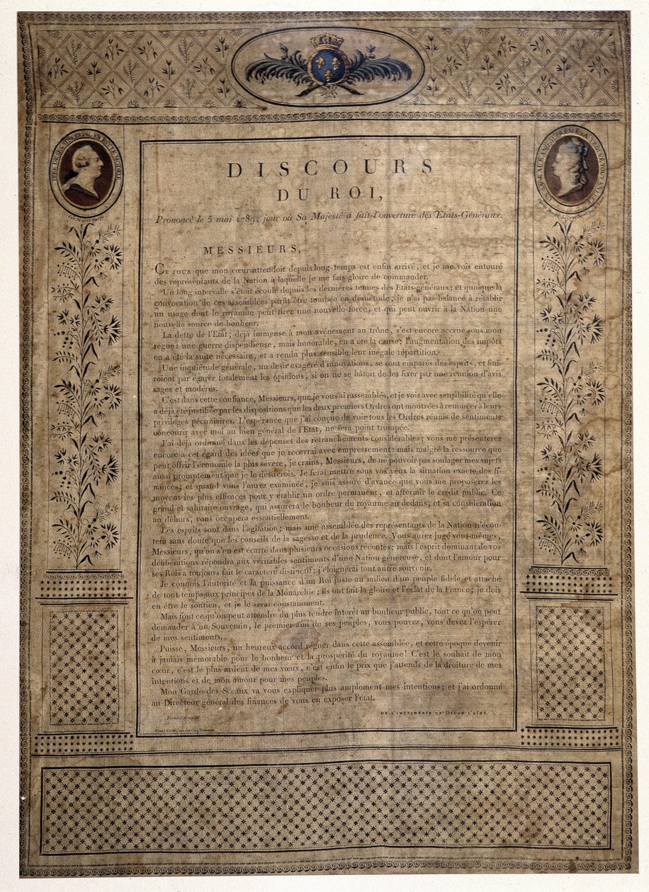Rede des Königs zur Eröffnung der Generalstände, 5. Mai von French School