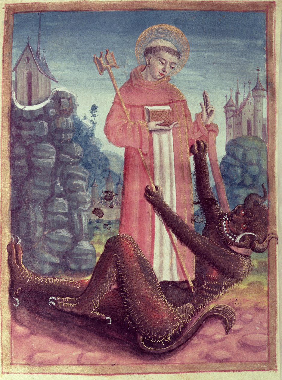 St. Bernhard von Menthon (923-1008) Überwindet einen Dämon, aus einem Stundenbuch, 1490 von French School