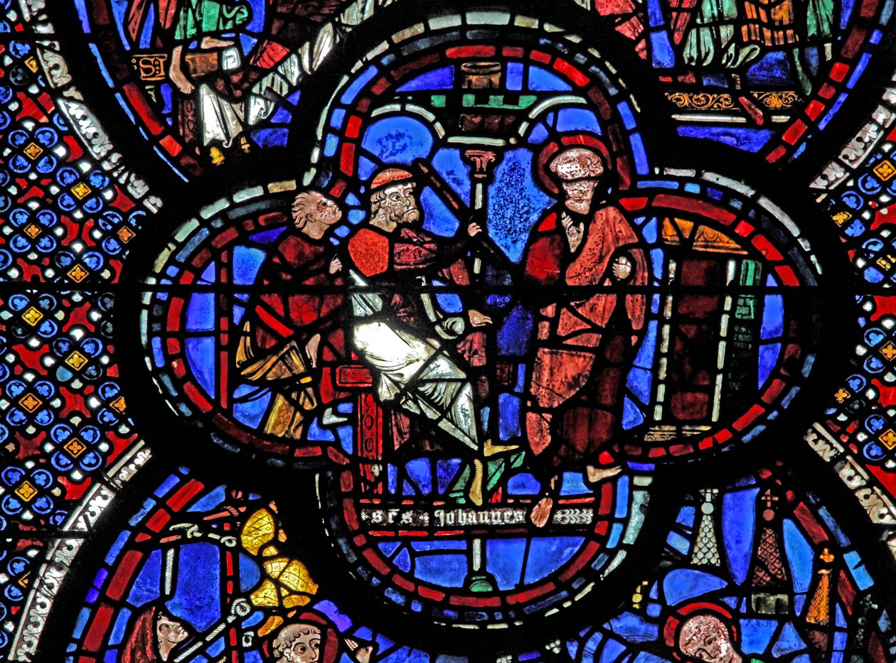 St. Johannes Fenster: Vorladung vor Aristomades von French School