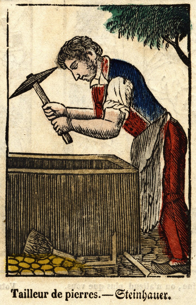 Steinmetz; Serie über Handwerke (Bild des 19. Jahrhunderts) von French School