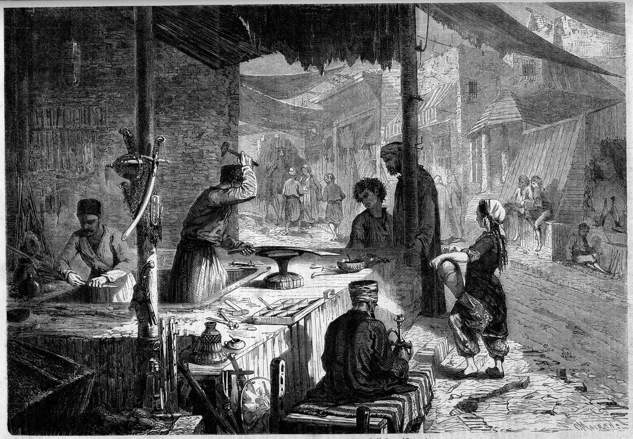 Straßenberuf: ein Damaszener Büchsenmacher in den Straßen von Trapezunt, Türkei von French School