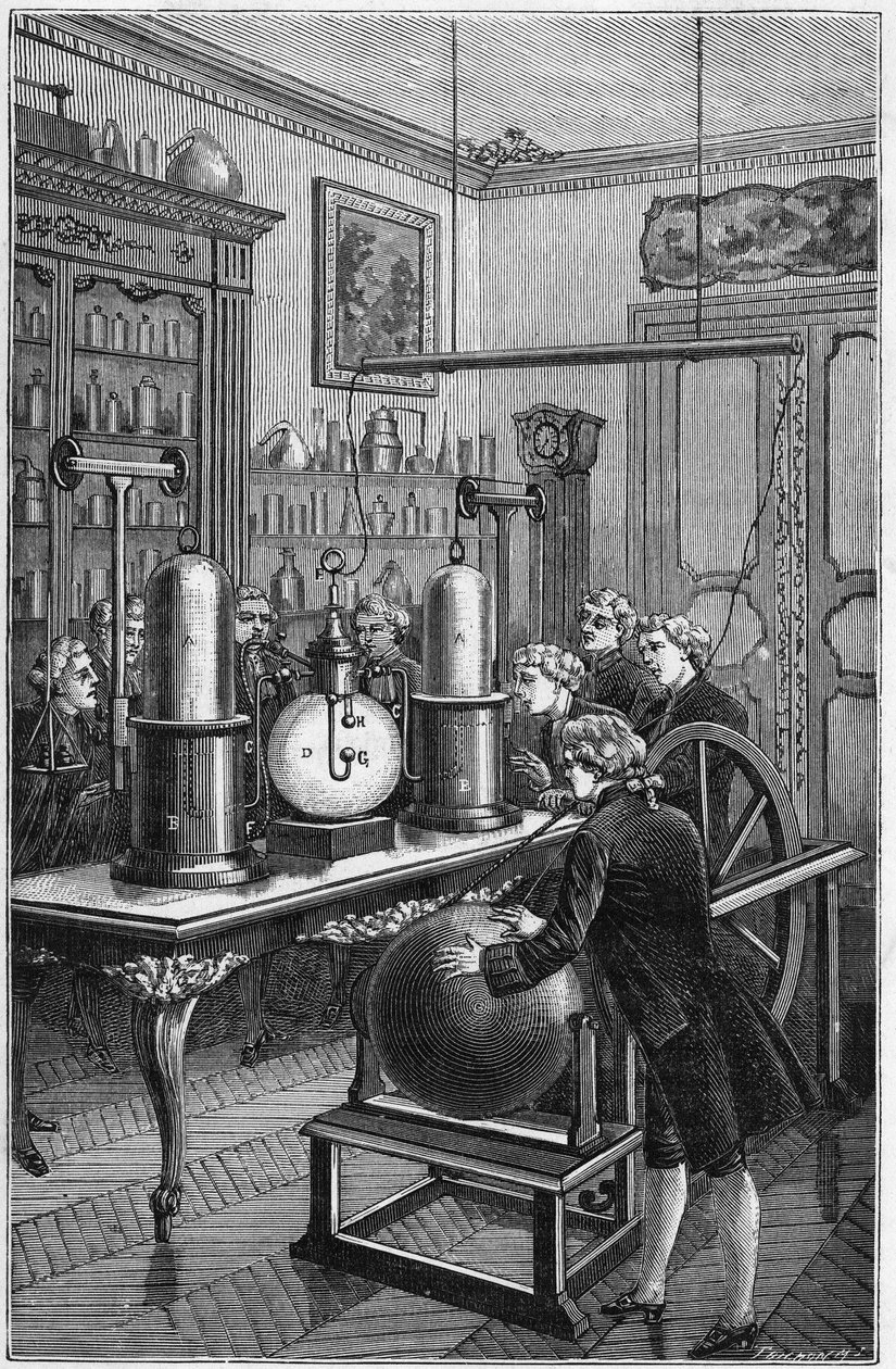 Synthesen des Wassers von Jean-Baptiste Marie Charles Meusnier de la Place (1754-1793) und Antoine Laurent de Lavoisier (1743-1794) - Gravur in „Wissenschaften für alle - Physik und Chemie“ von Alexis Clerc - Ende 19. Jahrhundert von French School