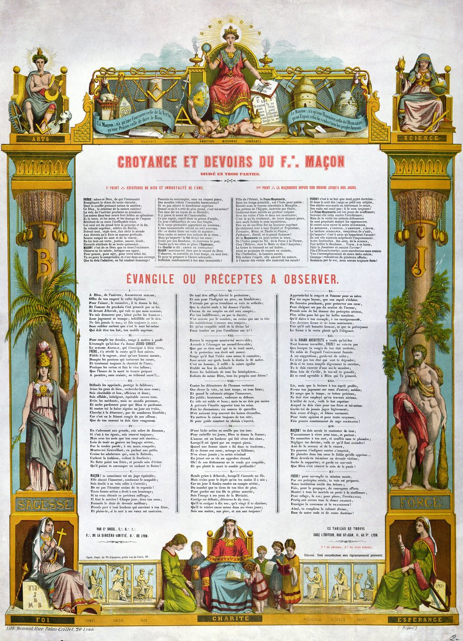 Tabelle der Überzeugungen und Pflichten eines Freimaurers, 2. Hälfte des 19. Jahrhunderts von French School