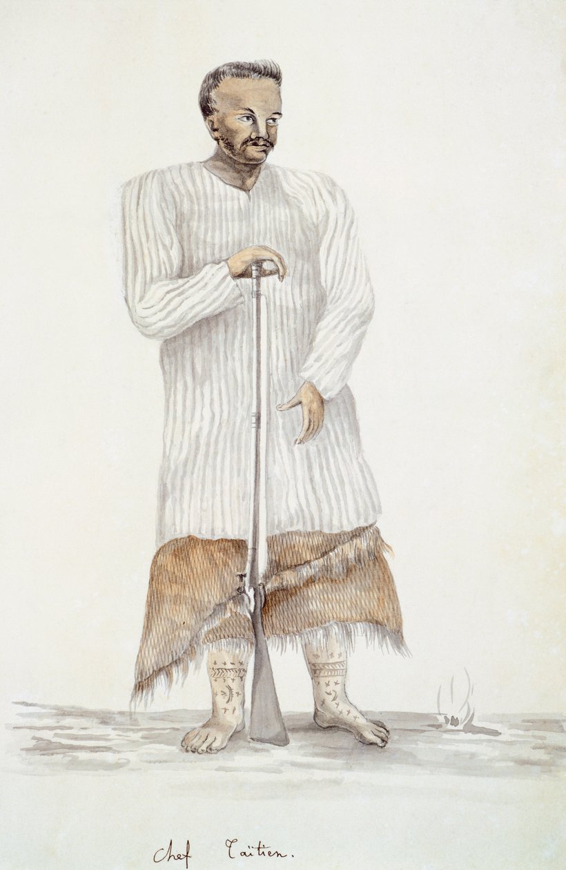 Tahitianischer Häuptling, Illustration aus der Reise von Louis I Duperrey, von LF Lejeune von French School
