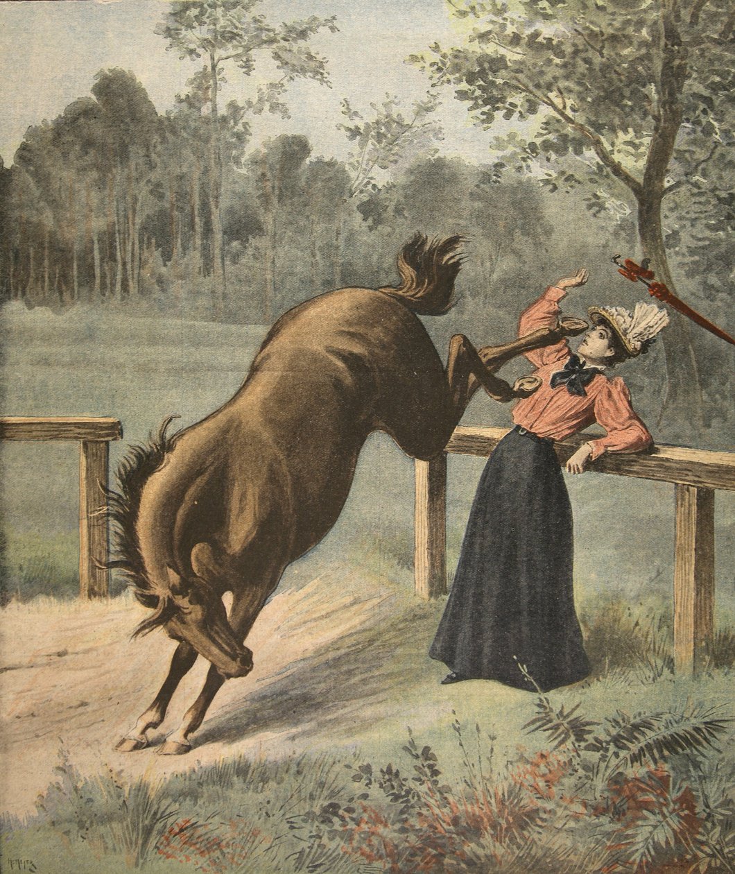 Schrecklicher Tritt, Illustration aus Le Petit Journal: Supplement illustre, 3. Juli 1898 von French School