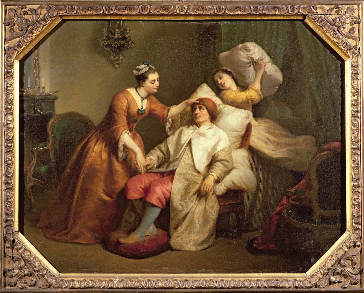 Der Schauspieler Bonneval in der Rolle des Argan in Molières Stück Le Malade Imaginaire von French School