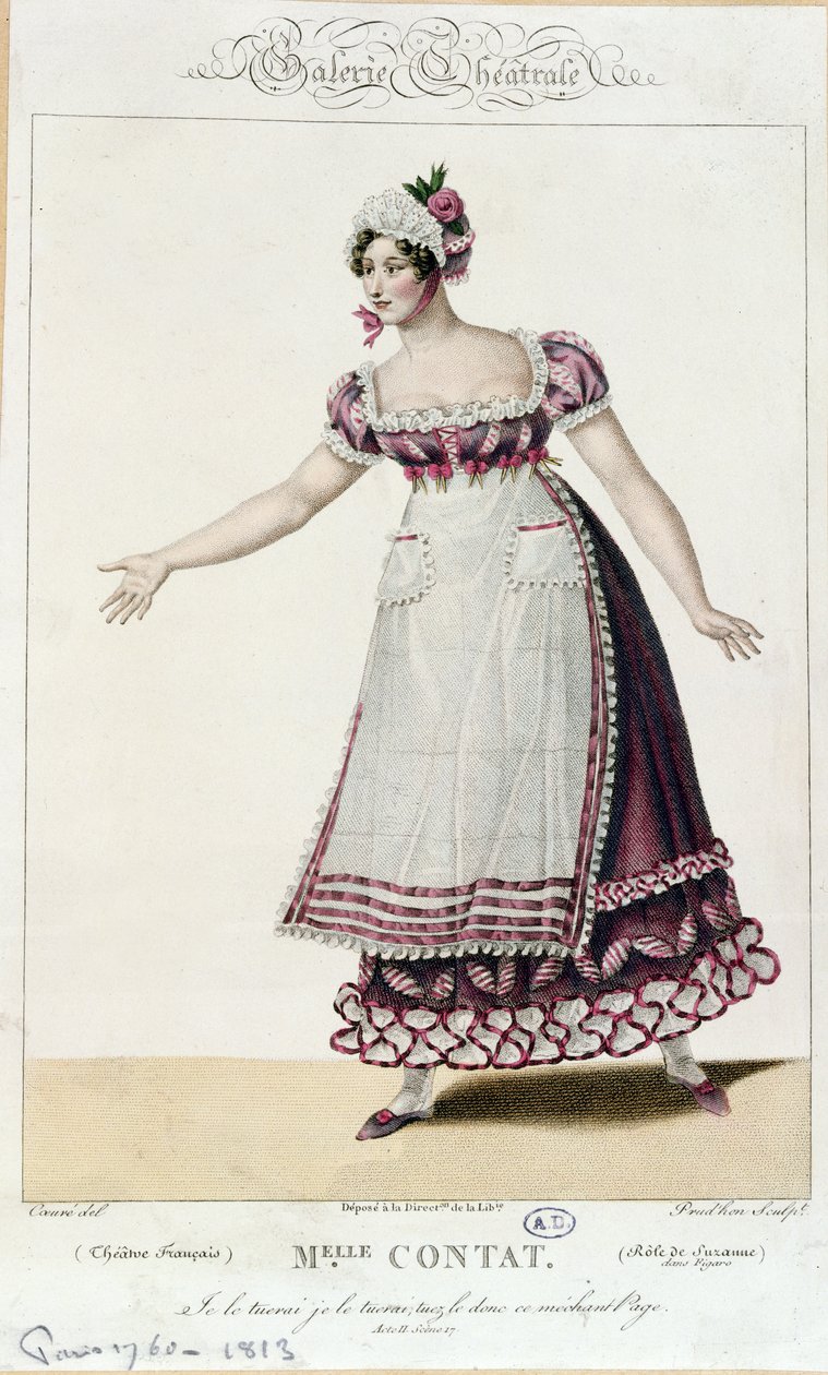 Die Schauspielerin Mademoiselle Contat in der Rolle der Suzanne in Die Hochzeit des Figaro von Pierre Augustin Caron de Beaumarchais (1732-99) von French School