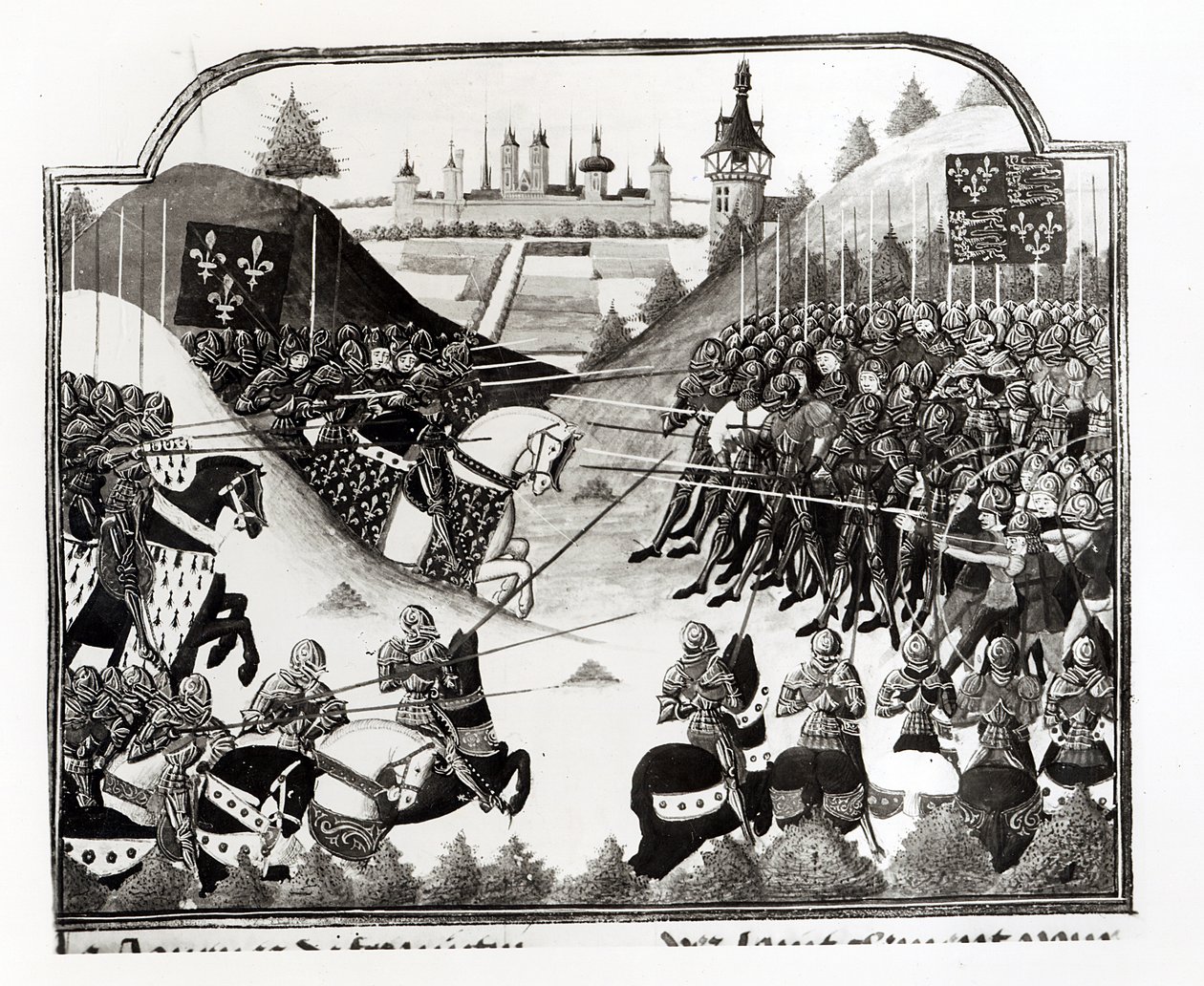 Die Schlacht von Fromigny, 14. April 1450, ms Fr 2691 fol. 183, aus Chronique de Charles VII von Jean Chartier von French School