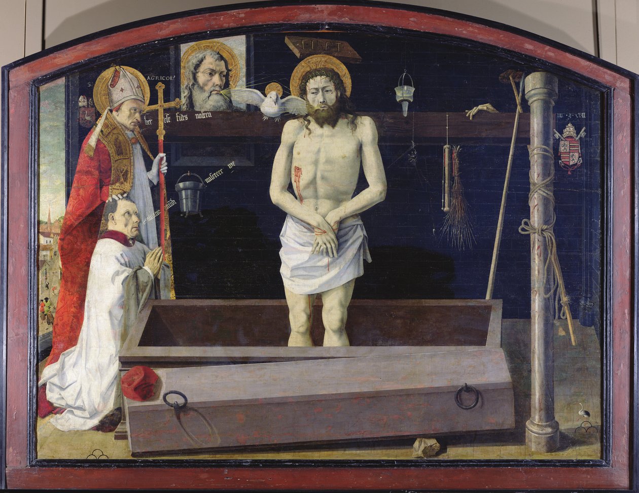 Der Boulbon-Altar: Die Dreifaltigkeit mit einem Stifter, präsentiert von St. Agricol, Provence-Schule von French School