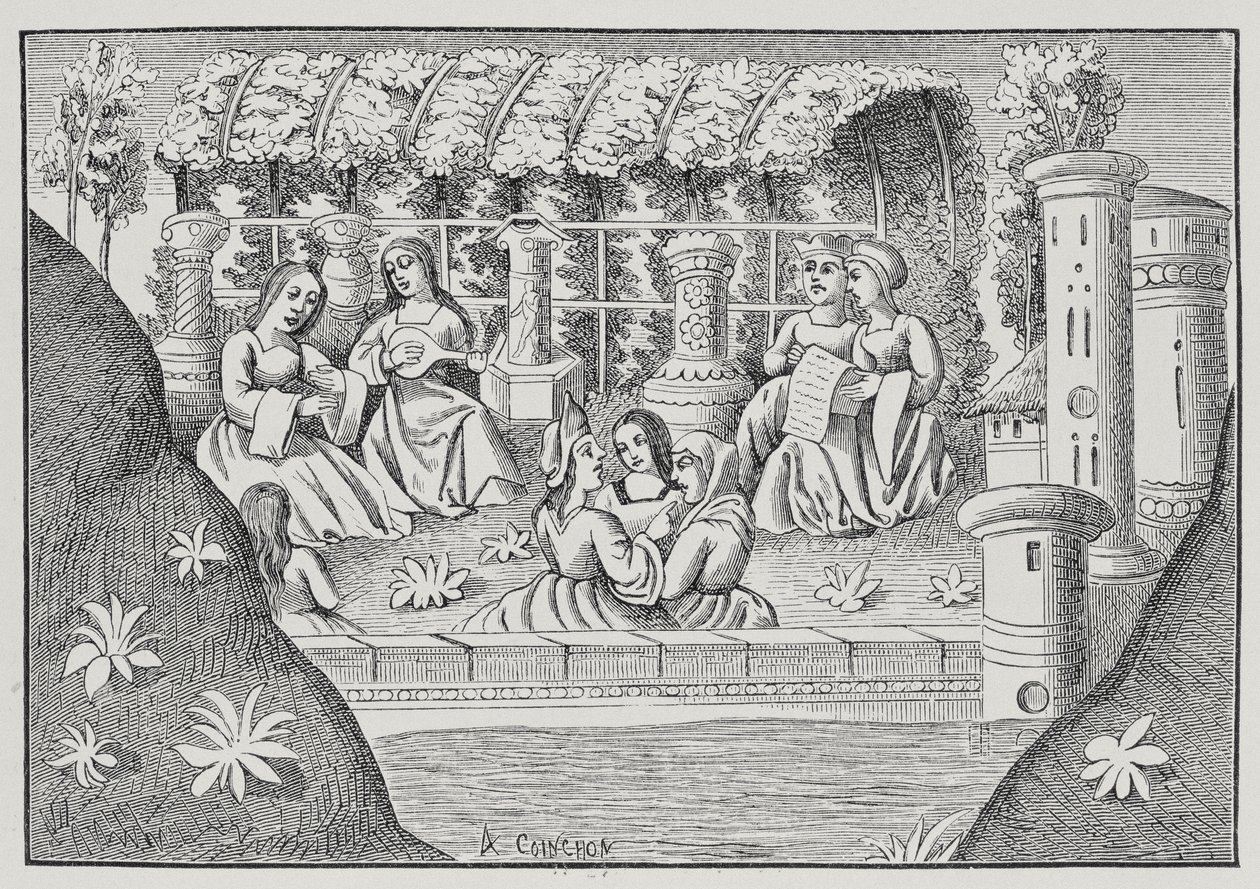 Das Schloss von Alamond und seine Verzauberungen, aus Die Reisen des Marco Polo, kopiert von Albert Coinchon (gest. 1871) aus dem Originalmanuskript von French School