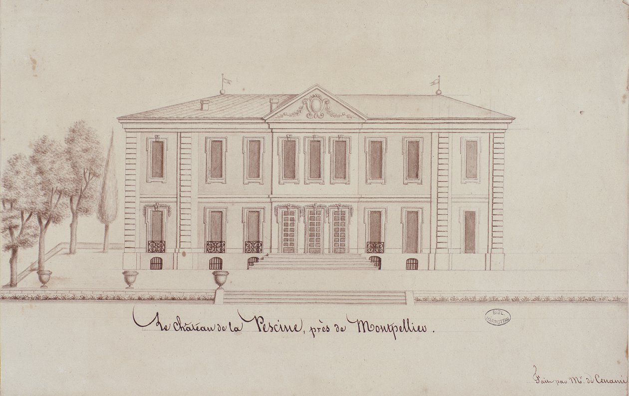 Das Schloss de la Piscine, in der Nähe von Montpellier, gezeichnet von Monsieur de Cenani von French School