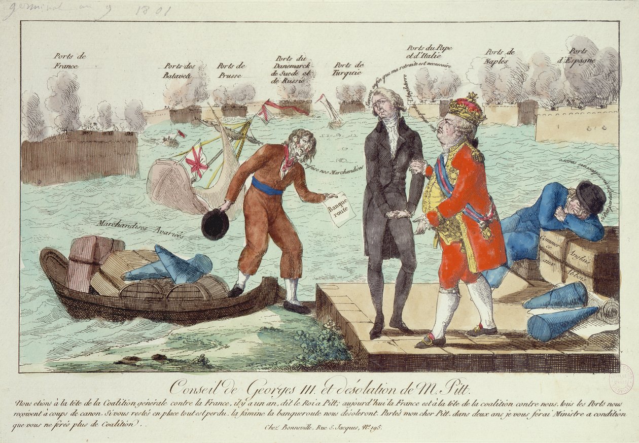 Der Rat von George III (1738-1820) und die Verwüstung von William Pitt (1759-1806) dem Jüngeren, 1801 von French School