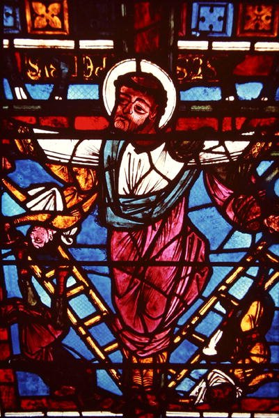 Die Kreuzigung des Heiligen Petrus, aus dem Kreuzigungsfenster, 1150-70 von French School