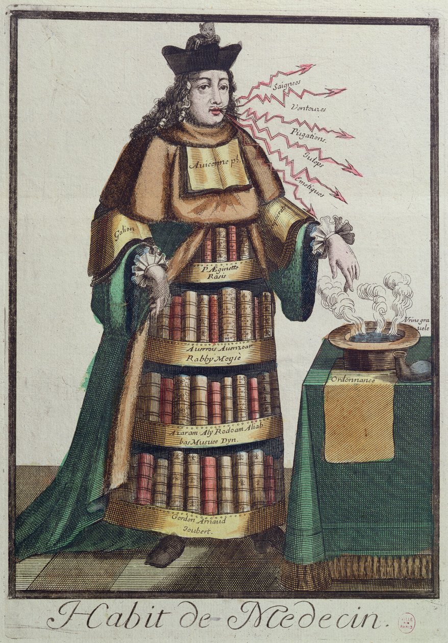 Der Arzt, ein allegorisches Kostümdesign, nach einem Bild, das von einem Mitglied der Familie Larmessin graviert wurde, ca. 1640-84 von French School