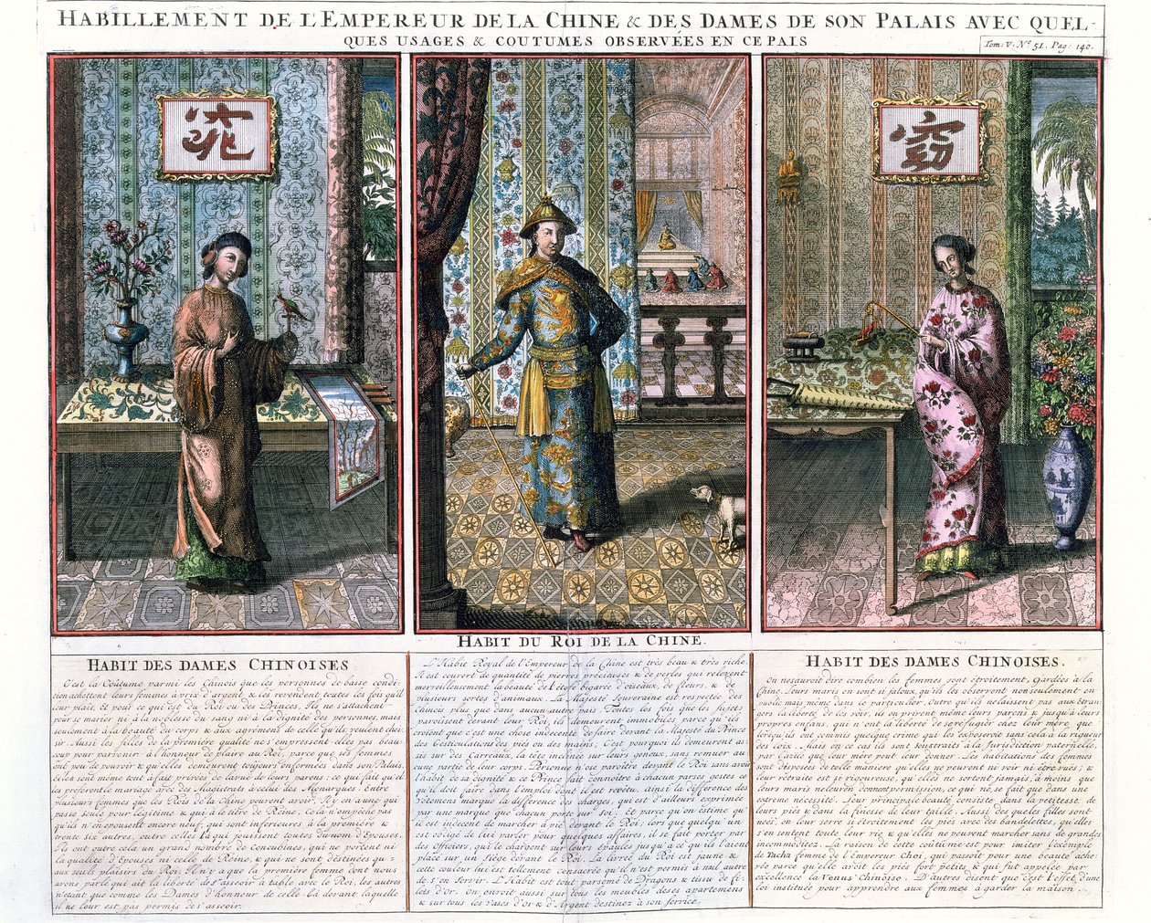 Der Kaiser von China und zwei Edelfrauen, Illustration aus einem Nachdruck von China Monumentis von Athanasius Kircher (1601-80) von French School