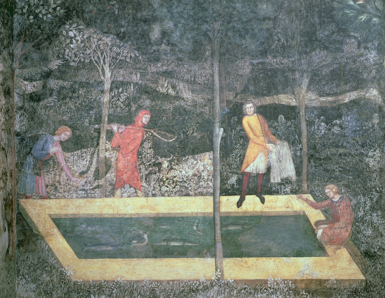 Der Fischteich, aus dem Hirschzimmer, 1343 von French School