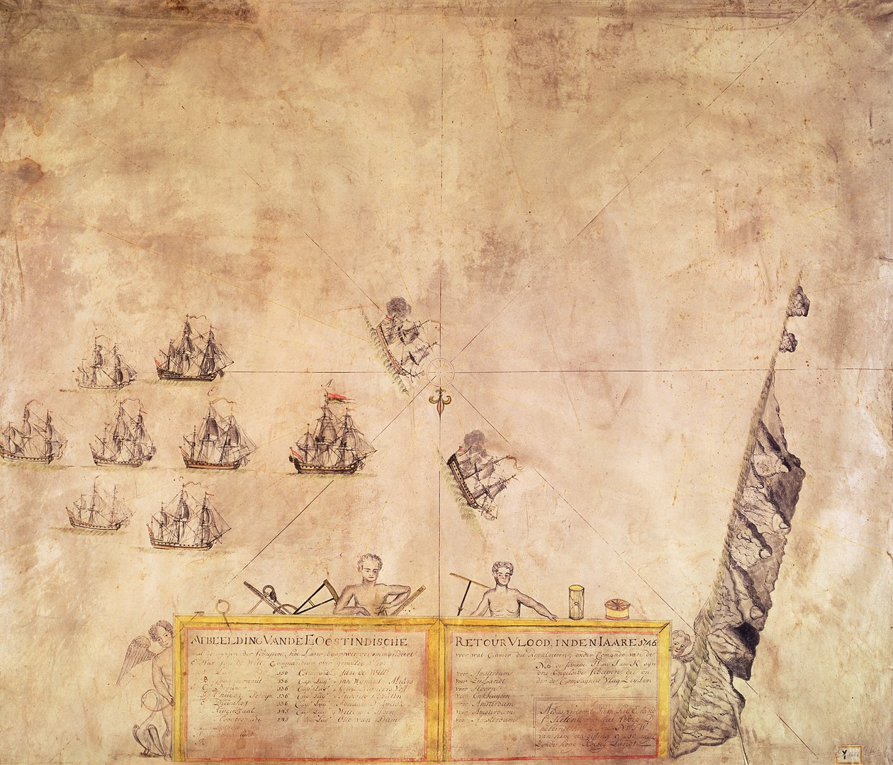 Die Flotte der Niederländischen Ostindien-Kompanie vor St. Helena, 1746 von French School