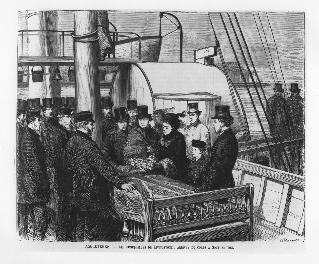 Die Beerdigung von David Livingstone: Ankunft seines Leichnams in Southampton von French School