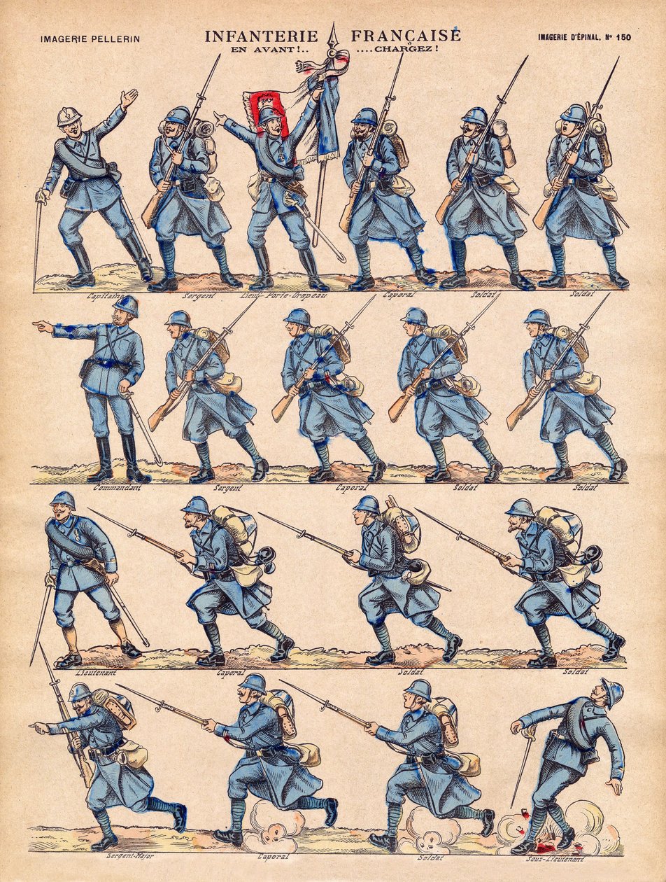 Die Infanterie der französischen Armee beim Laden. Bild von Epinal, Anfang des 20. Jahrhunderts. von French School