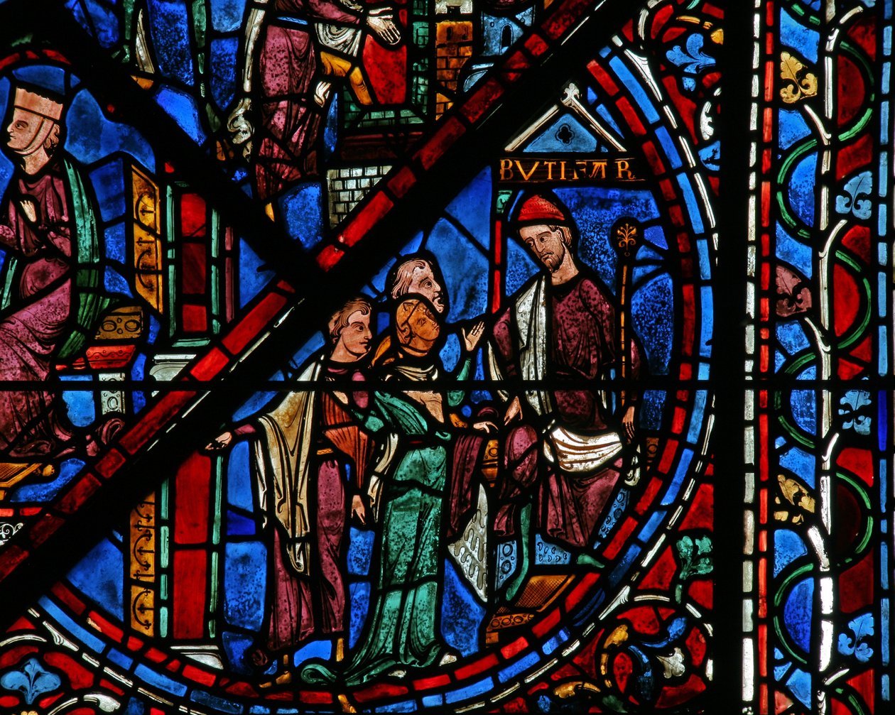 Das Joseph-Fenster: Potiphars Frau beschuldigt Joseph vor ihrem Mann und Zeugen von French School