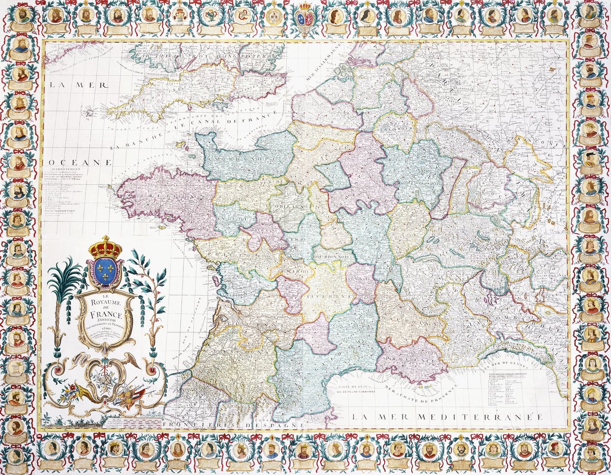 Das Königreich Frankreich in lokale Regierungen unterteilt, 1751 von French School