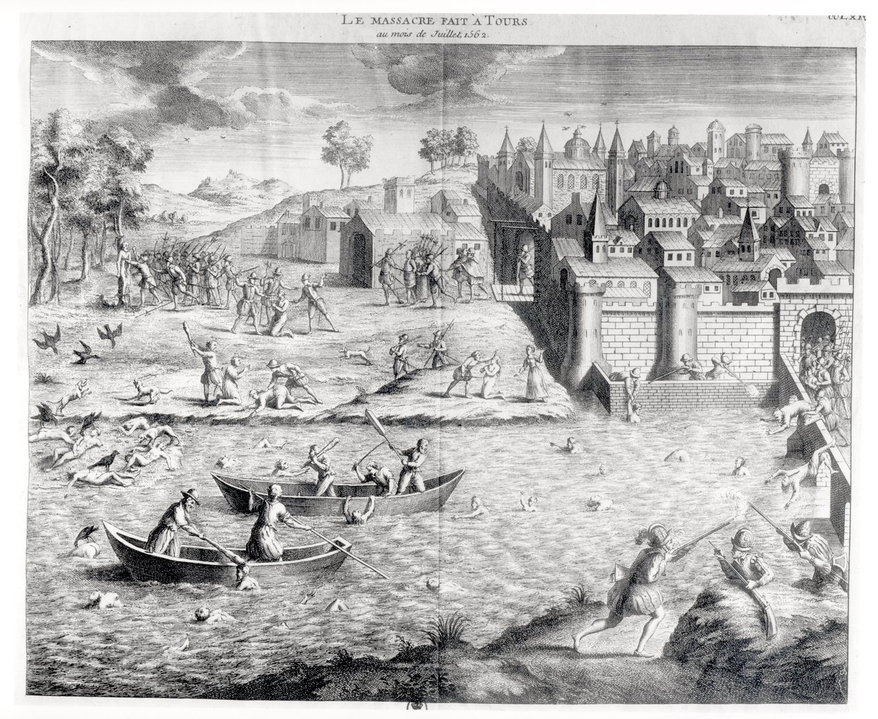 Das Massaker an den Hugenotten in Tours im Jahr 1562 von French School
