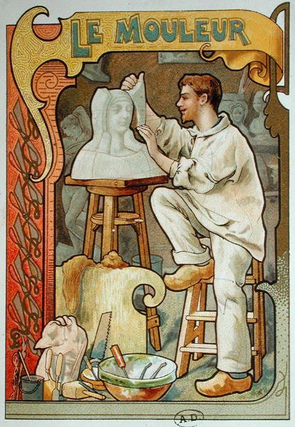 Der Former, Illustration aus einem Buch über Handwerke, ca. 1899 von French School