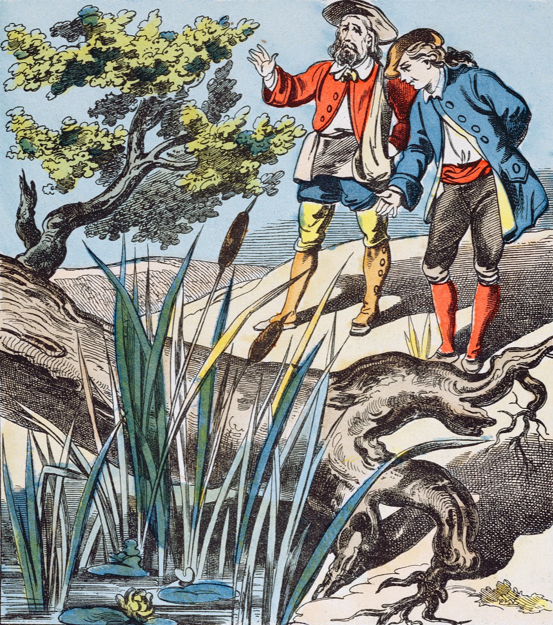 Die Eiche und das Schilfrohr, Illustration aus den Fabeln von La Fontaine von French School