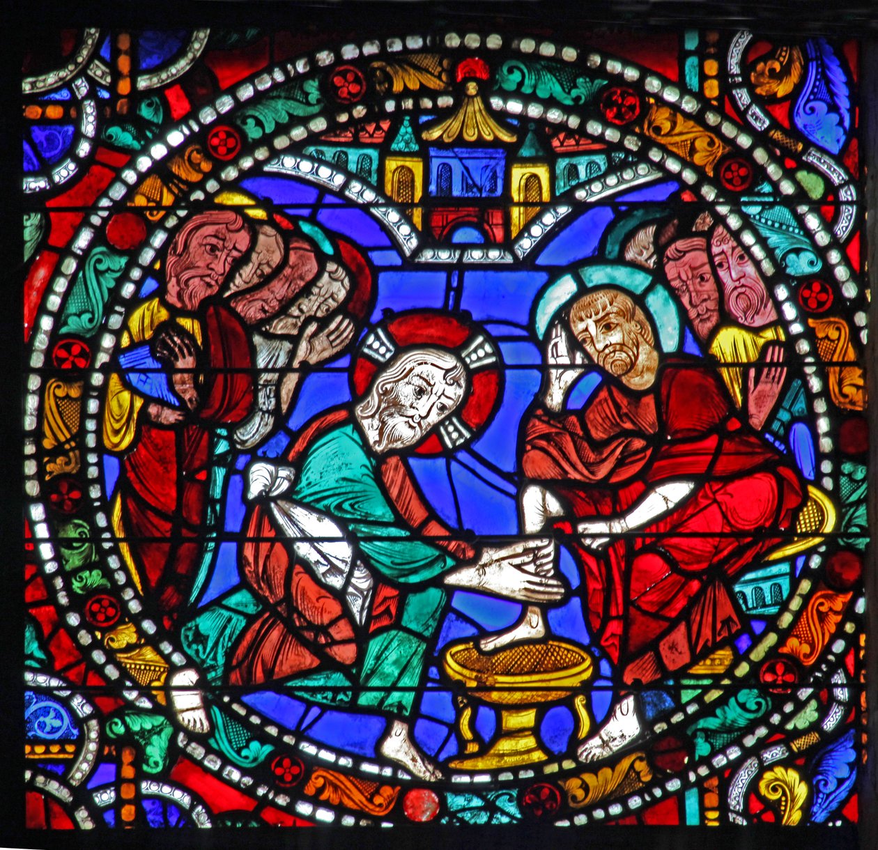 Das Passionsfenster: Christus wäscht die Füße der Jünger von French School