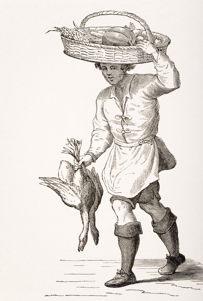 Der Geflügelhändler, nach einem Holzschnitt aus dem 16. Jahrhundert von Cesare Vecellio (1521-1601) aus 