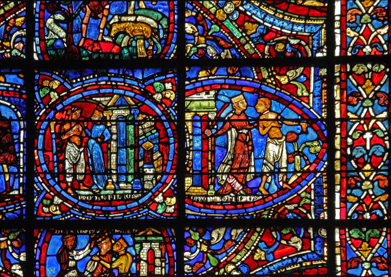 Das Fenster des verlorenen Sohnes: eine Kurtisane wirft ihn hinaus von French School