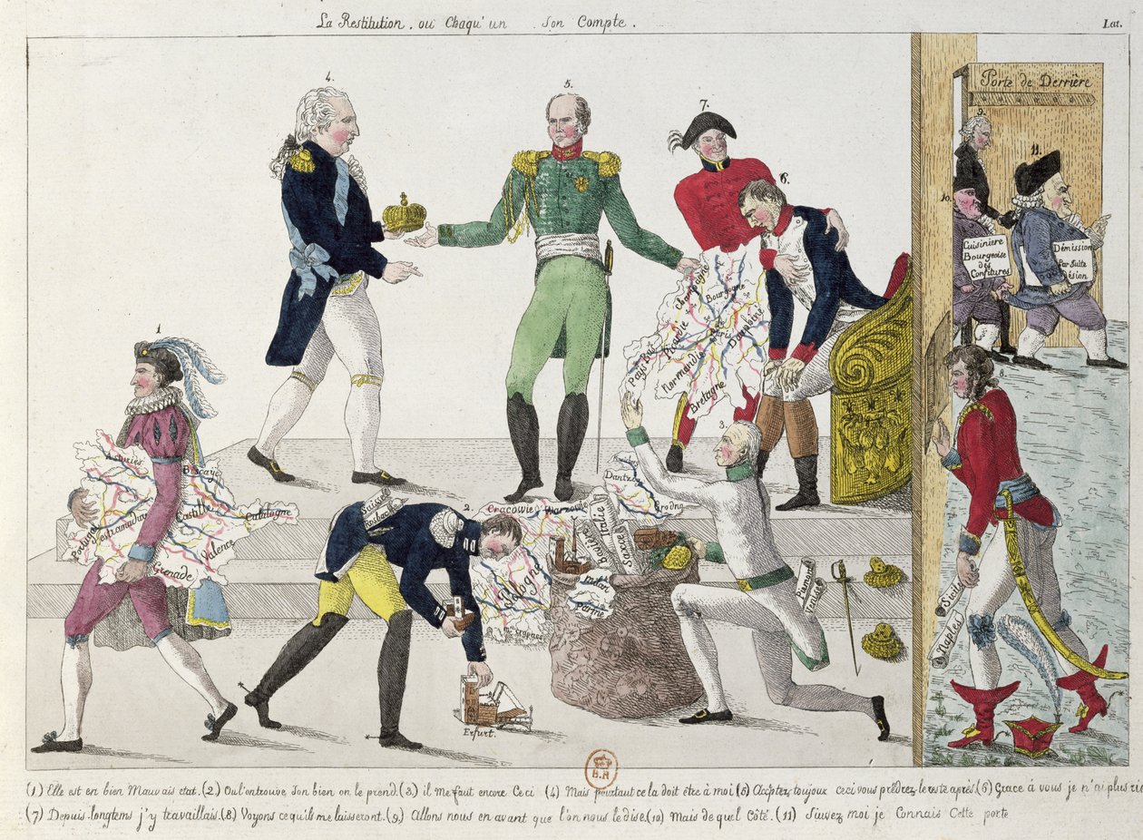 Die Restauration oder das französische Reich wird nach Waterloo aufgeteilt, 1815 von French School