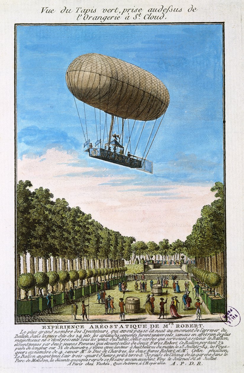 Das Robert-Luftschiff über Saint Cloud, Paris, 15. Juli 1784 von French School